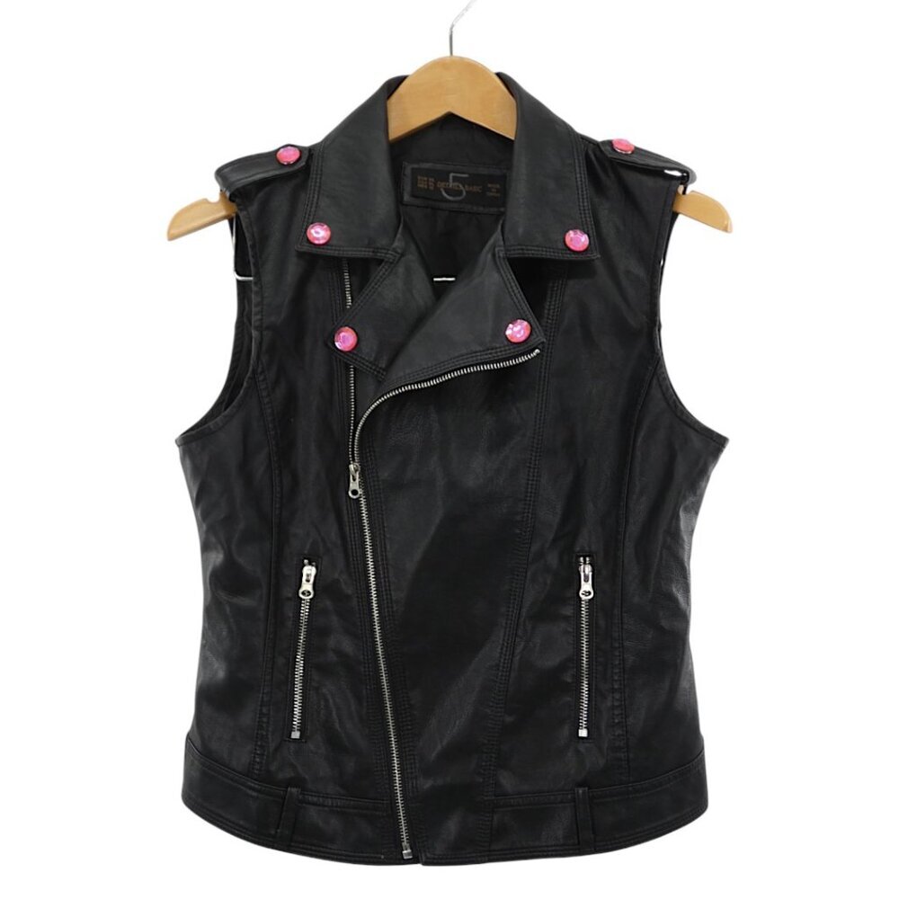 Black Faux Leather Moto Vest Pink Stud Detail – Punk, Y2K, Grunge XL Runs Small